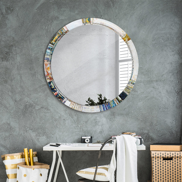 Ronde wandspiegel met print Abstract glas in lood