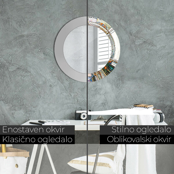Ronde wandspiegel met print Abstract glas in lood