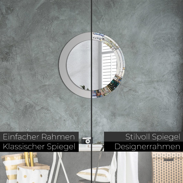 Ronde wandspiegel met print Abstract glas in lood