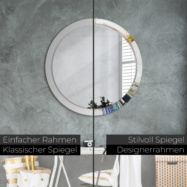 Ronde wandspiegel met print Abstract glas in lood