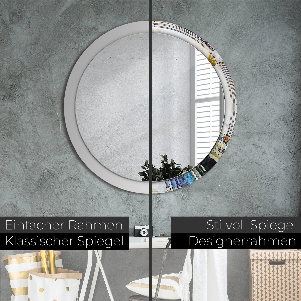 Ronde wandspiegel met print Abstract glas in lood