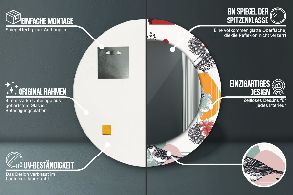 Bedrukte ronde spiegel Abstractie met vogels