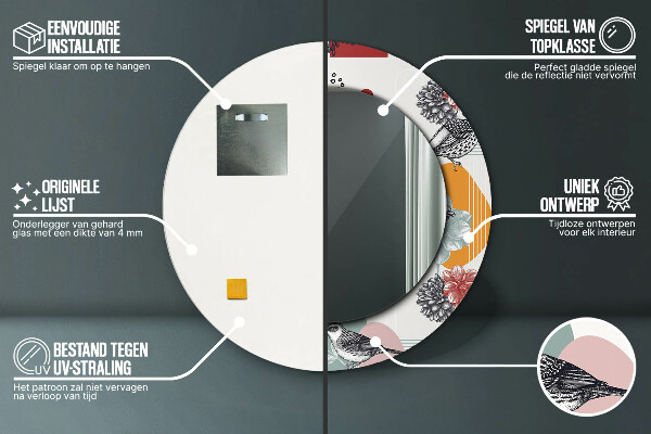 Bedrukte ronde spiegel Abstractie met vogels