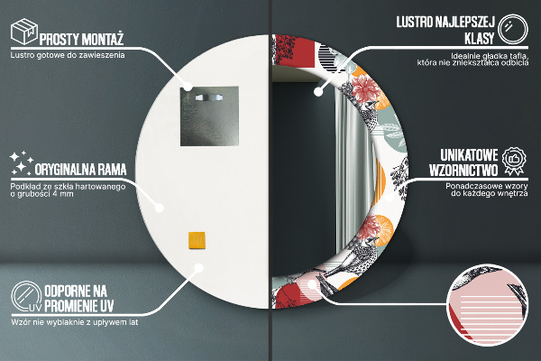 Bedrukte ronde spiegel Abstractie met vogels