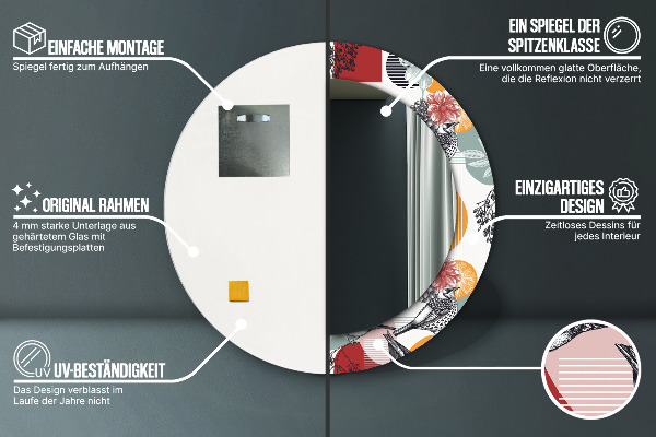 Bedrukte ronde spiegel Abstractie met vogels
