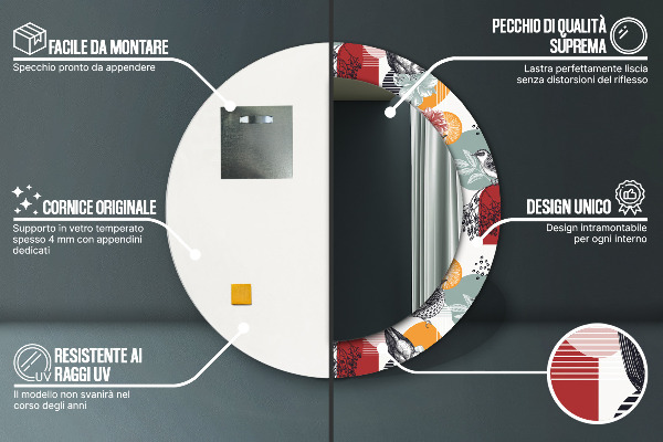 Bedrukte ronde spiegel Abstractie met vogels