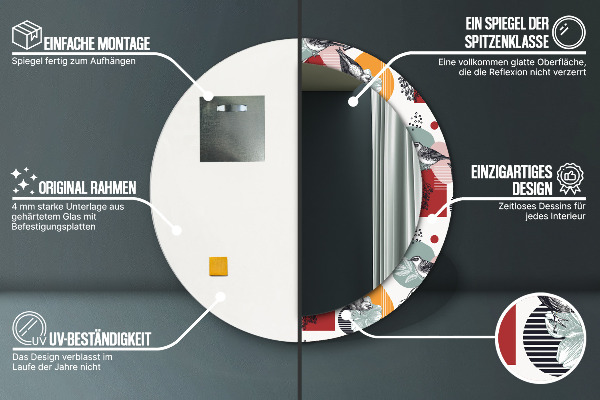 Bedrukte ronde spiegel Abstractie met vogels