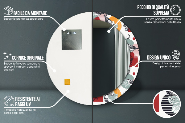 Bedrukte ronde spiegel Abstractie met vogels