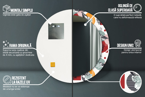 Bedrukte ronde spiegel Abstractie met vogels