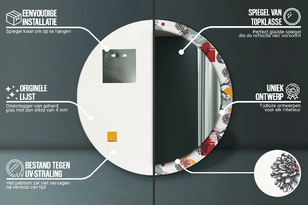 Bedrukte ronde spiegel Abstractie met vogels