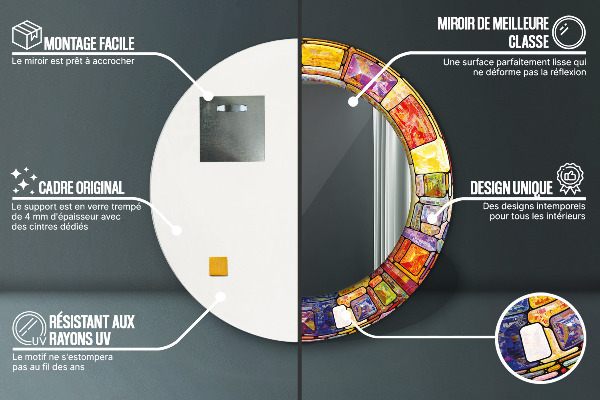 Ronde wandspiegel met print Kleurrijk glas-in-lood