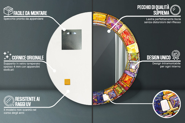 Ronde wandspiegel met print Kleurrijk glas-in-lood