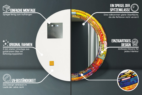 Ronde wandspiegel met print Kleurrijk glas-in-lood