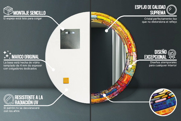 Ronde wandspiegel met print Kleurrijk glas-in-lood