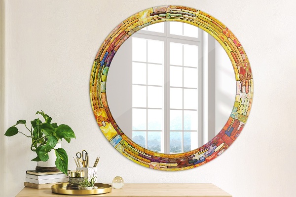 Ronde wandspiegel met print Kleurrijk glas-in-lood