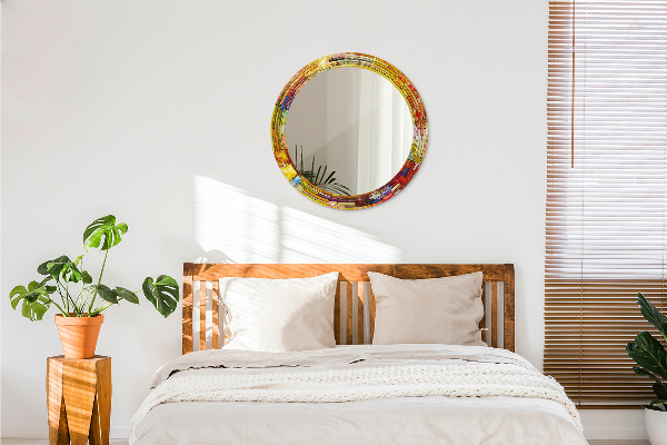 Ronde wandspiegel met print Kleurrijk glas-in-lood