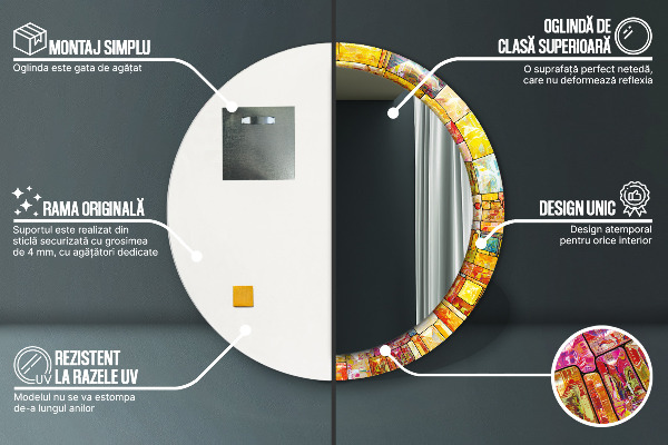 Ronde wandspiegel met print Kleurrijk glas-in-lood