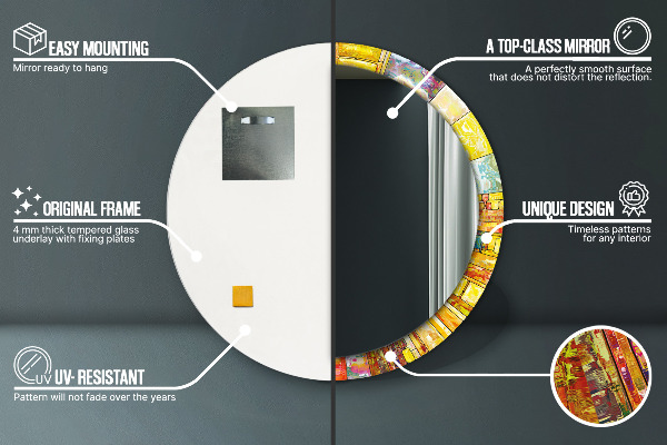 Ronde wandspiegel met print Kleurrijk glas-in-lood
