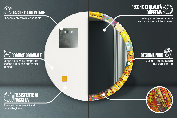 Ronde wandspiegel met print Kleurrijk glas-in-lood