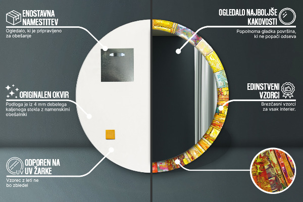 Ronde wandspiegel met print Kleurrijk glas-in-lood