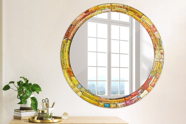 Ronde wandspiegel met print Kleurrijk glas-in-lood