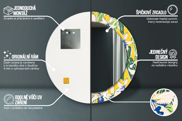 Bedrukte ronde spiegel Blauwe en gele orchideeën