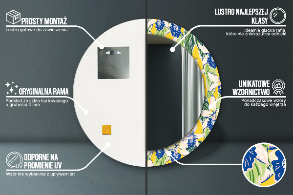 Bedrukte ronde spiegel Blauwe en gele orchideeën