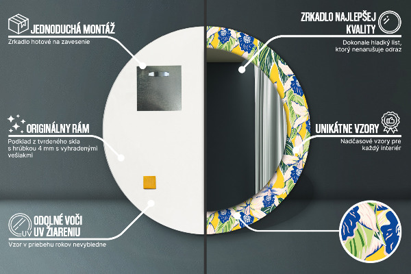 Bedrukte ronde spiegel Blauwe en gele orchideeën