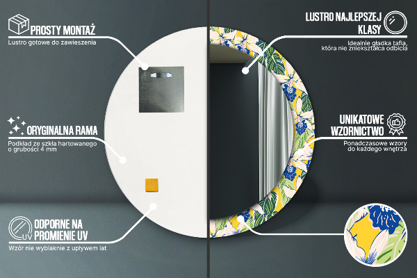 Bedrukte ronde spiegel Blauwe en gele orchideeën