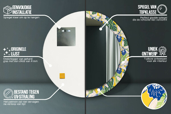 Bedrukte ronde spiegel Blauwe en gele orchideeën