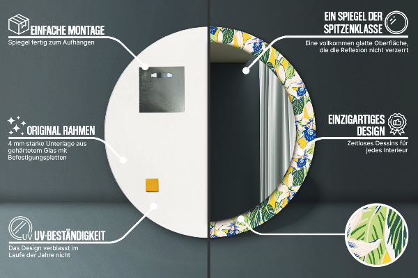 Bedrukte ronde spiegel Blauwe en gele orchideeën