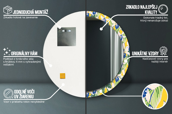 Bedrukte ronde spiegel Blauwe en gele orchideeën