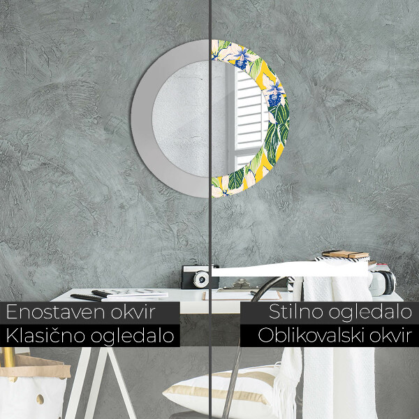 Bedrukte ronde spiegel Blauwe en gele orchideeën