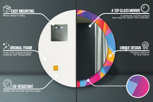 Ronde wandspiegel met print Geometrische compositie