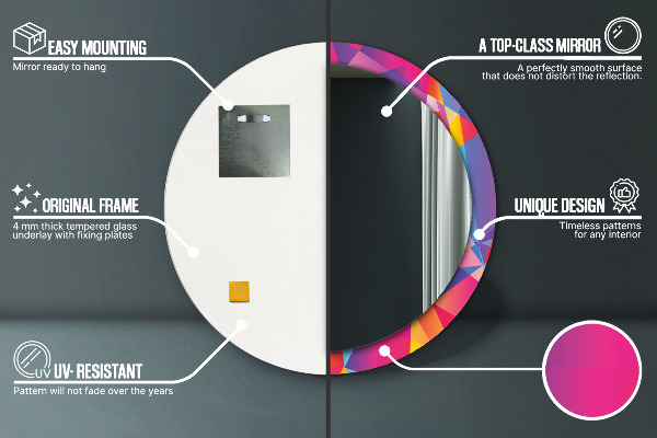Ronde wandspiegel met print Geometrische compositie