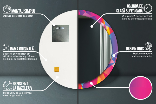 Ronde wandspiegel met print Geometrische compositie