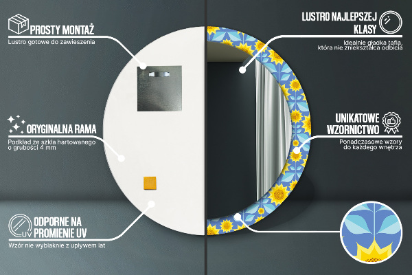 Bedrukte ronde spiegel Geometrische zonnebloemen
