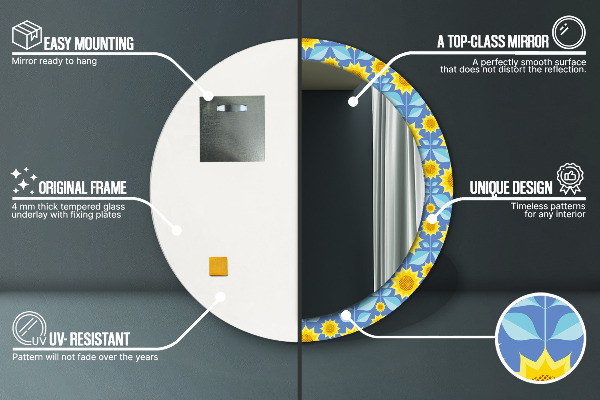 Bedrukte ronde spiegel Geometrische zonnebloemen