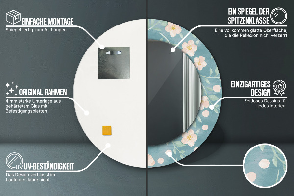 Ronde spiegel met decoratie Bloemenpatroon