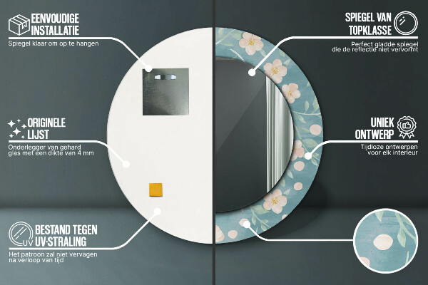 Ronde spiegel met decoratie Bloemenpatroon