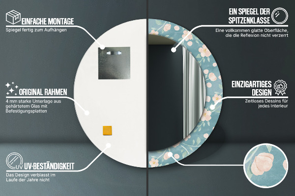 Ronde spiegel met decoratie Bloemenpatroon