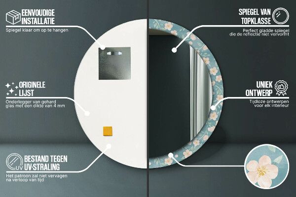 Ronde spiegel met decoratie Bloemenpatroon