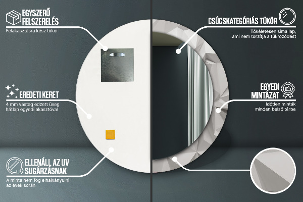 Ronde spiegel met bedrukte lijst Abstract wit kristal