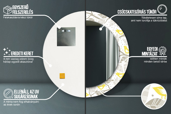Ronde wandspiegel met print Gele vogels op de takken