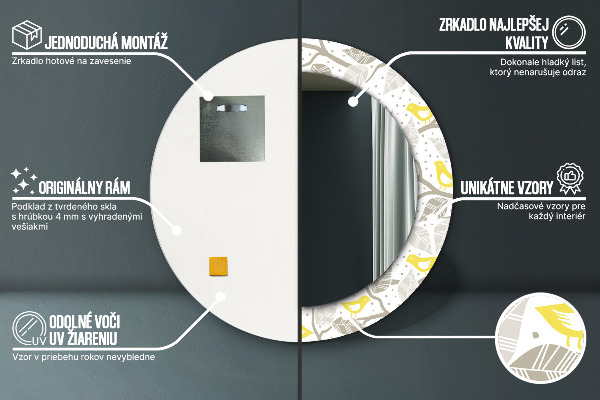 Ronde wandspiegel met print Gele vogels op de takken