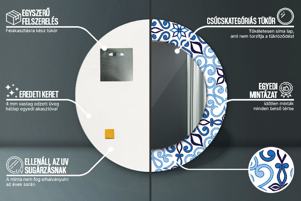 Bedrukte ronde spiegel Blauw Arabisch patroon