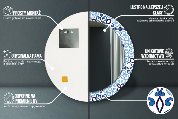 Bedrukte ronde spiegel Blauw Arabisch patroon