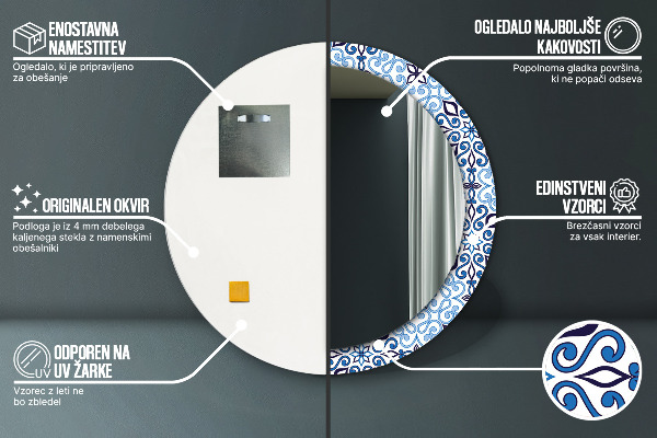 Bedrukte ronde spiegel Blauw Arabisch patroon