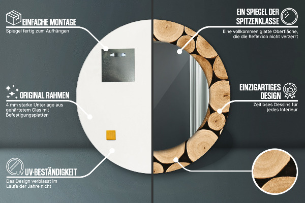 Bedrukte ronde spiegel Houtblokken