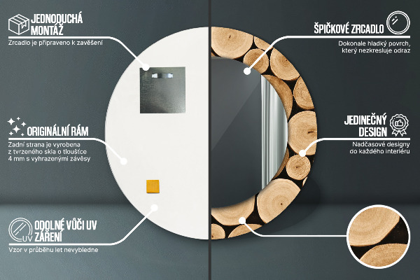 Bedrukte ronde spiegel Houtblokken